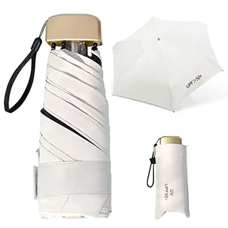 ZOCONE Mini Ombrello da Viaggio, Mini Ombrello Ultraleggero Portatile Compatto Ombrello Pieghevole Ombrello da Viaggio, 99% UV Resistenza & 100% Impermeabile (Bianco)