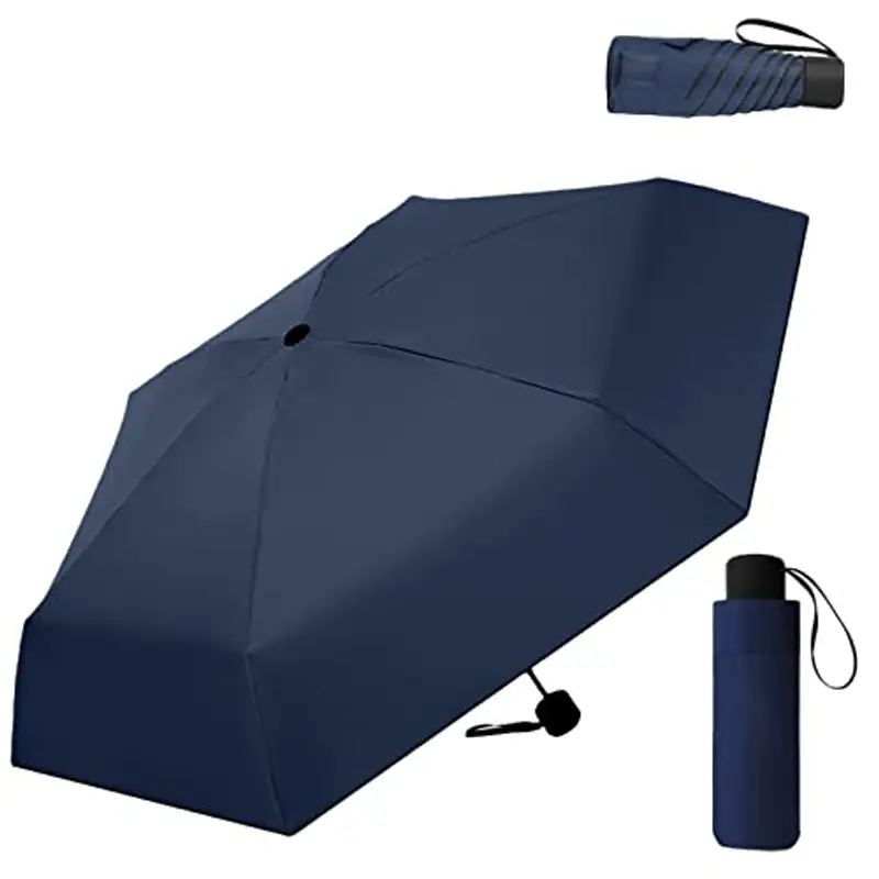 ZOCONE Mini Ombrello da Viaggio, Mini Ombrello Ultraleggero Portatile Compatto Ombrello Pieghevole Ombrello da Viaggio, 99% UV Resistenza & 100% Impermeabile (Blu navy)