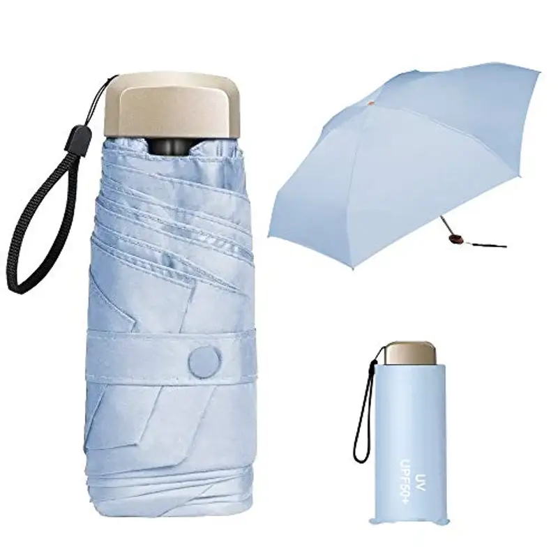 ZOCONE Mini Ombrello da Viaggio, Mini Ombrello Ultraleggero Portatile Compatto Ombrello Pieghevole Ombrello da Viaggio, 99% UV Resistenza & 100% Impermeabile (Blue)