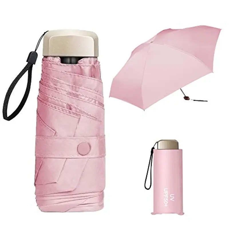 ZOCONE Mini Ombrello da Viaggio, Mini Ombrello Ultraleggero Portatile Compatto Ombrello Pieghevole Ombrello da Viaggio, 99% UV Resistenza & 100% Impermeabile(Pink)