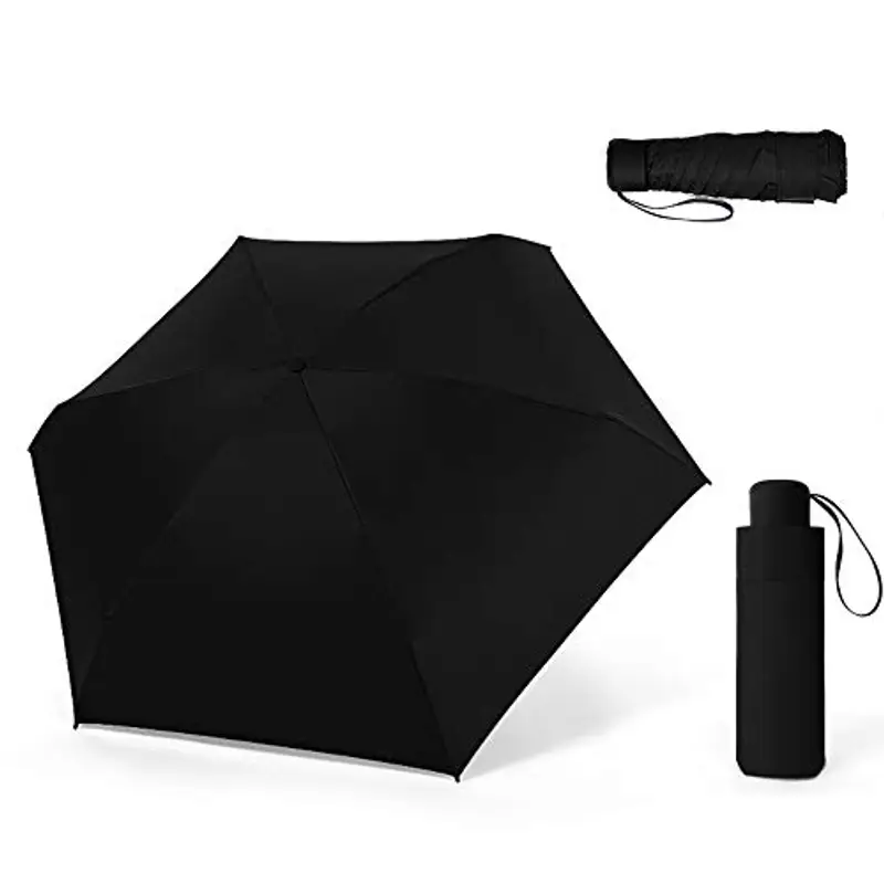 ZOCONE Mini Ombrello da Viaggio Ultraleggero Portatile Compatto Pieghevole, 99% UV Resistenza & 100% Impermeabile (Nero)