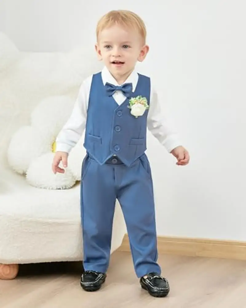 Zoerea Completini e Coordinati per Bambino, Ragazzino Battesimo Cerimonia Pagliaccetto Abbigliamento Set Pagliaccetto miniatura 2