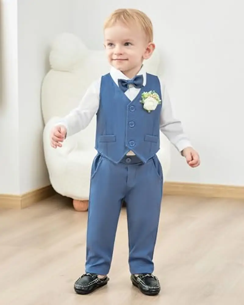 Zoerea Completini e Coordinati per Bambino, Ragazzino Battesimo Cerimonia Pagliaccetto Abbigliamento Set Pagliaccetto miniatura 3