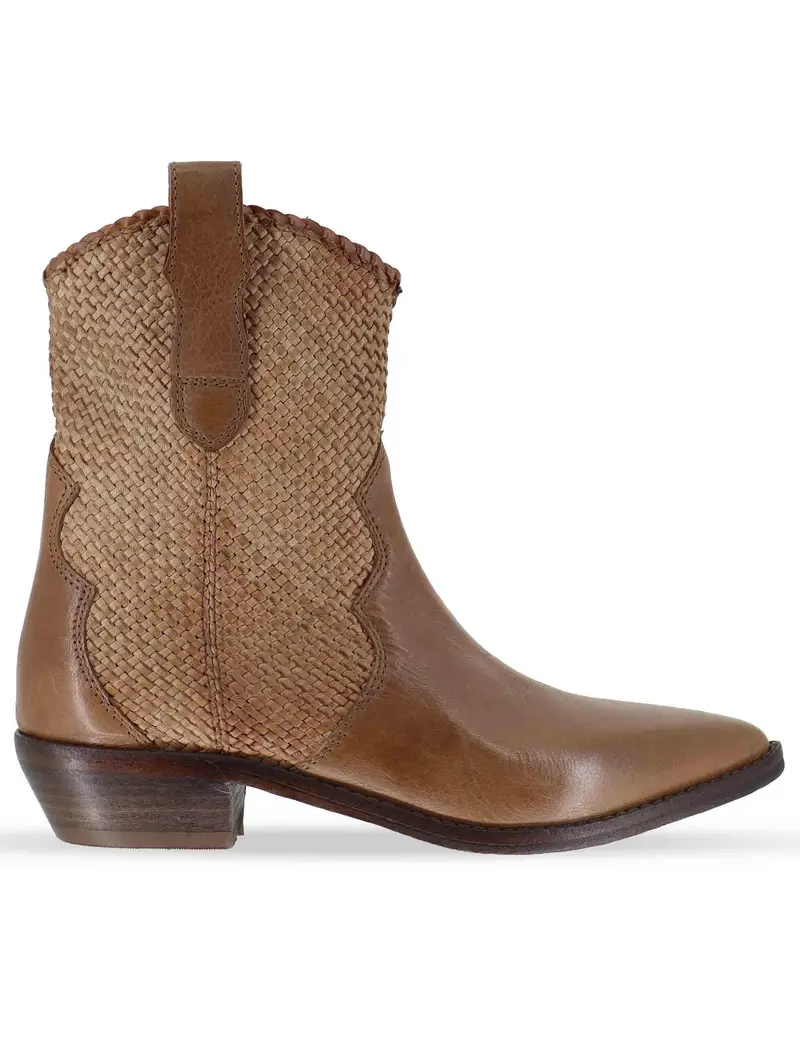 Stivaletti texani in pelle intrecciata Donna 261-304-14 MOCHA