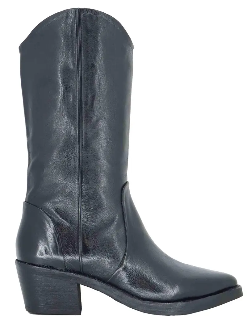 Stivali texani in pelle nera Donna 252-21-14 BLACK