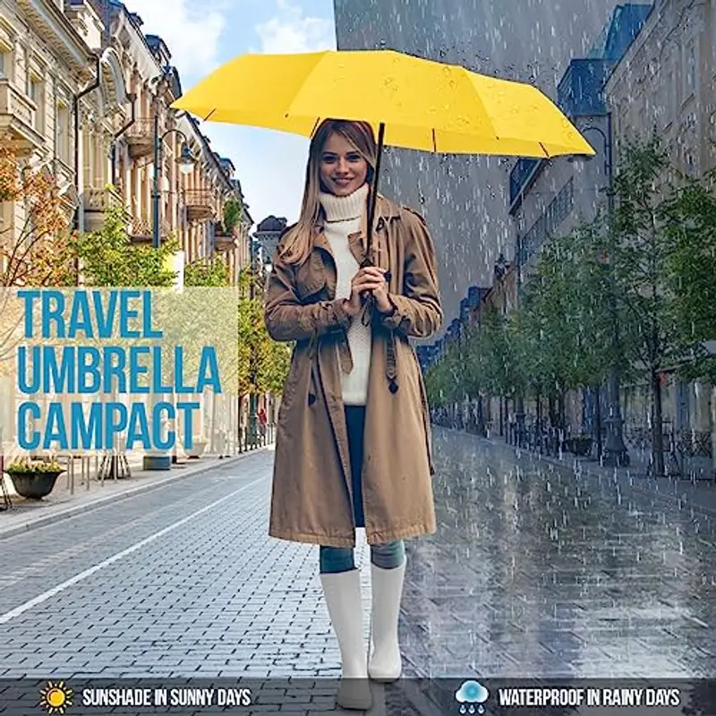 ZOMAKE ombrello pieghevole automatico, 42 pollici ombrello pioggia antivento robusto, ombrello piccolo portatile da viaggio per uomo e donna(Giallo) miniatura 3