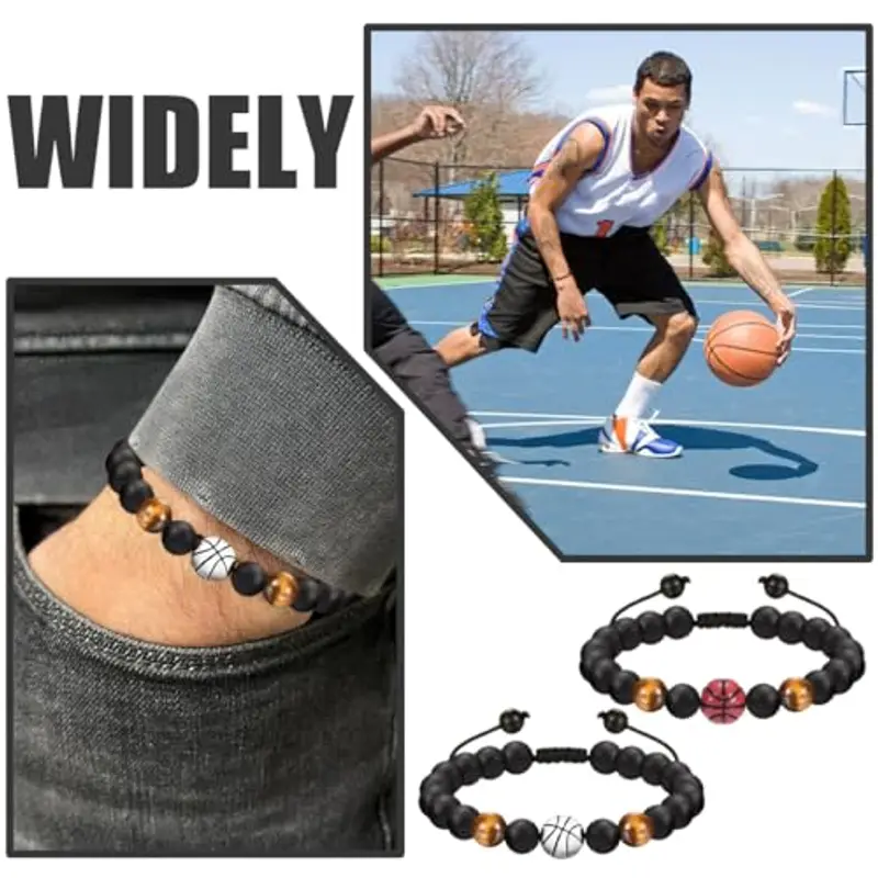 ZOPBA 2 pezzi Braccialetti da Pallacanestro, braccialetti dell'amicizia, regalo per ragazzi, Regali di Compleanno e Natale per Ragazzo, Regali per Figli, Nipoti e Fratelli, Lega di basket miniatura 3