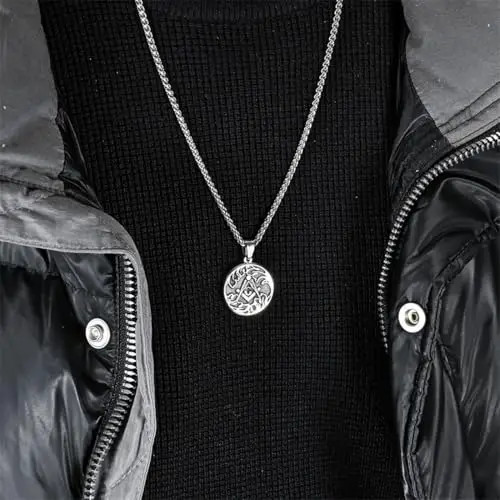 ZQIUDLOF Ciondolo Massonico Europeo E Americano D'epoca in Titanio, Catena Vichinga Da Uomo in Acciaio miniatura 2