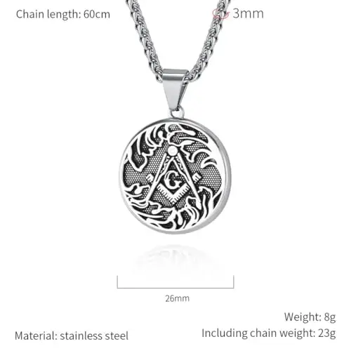 ZQIUDLOF Ciondolo Massonico Europeo E Americano D'epoca in Titanio, Catena Vichinga Da Uomo in Acciaio miniatura 3