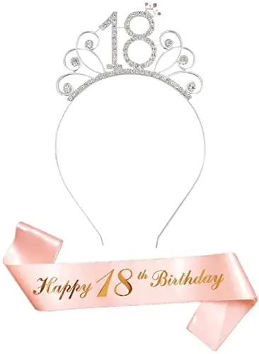 ZSLJSWDZ Fasce corona Strass,Felice compleanno Sciarpa,per 18 anni ragazza adulta regalo compleanno decorazioni