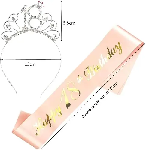 ZSLJSWDZ Fasce corona Strass,Felice compleanno Sciarpa,per 18 anni ragazza adulta regalo compleanno decorazioni miniatura 2