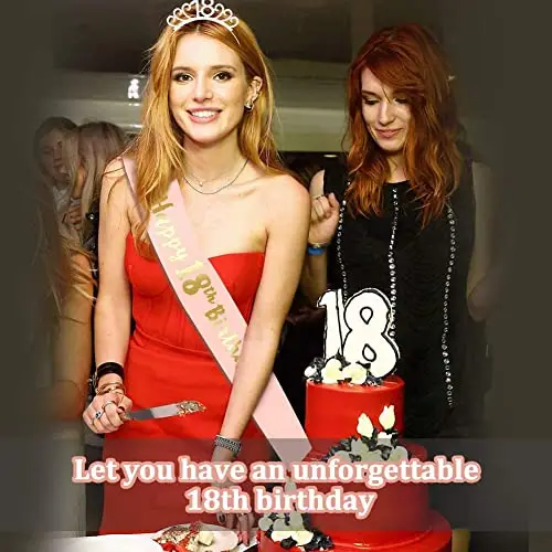 ZSLJSWDZ Fasce corona Strass,Felice compleanno Sciarpa,per 18 anni ragazza adulta regalo compleanno decorazioni miniatura 3