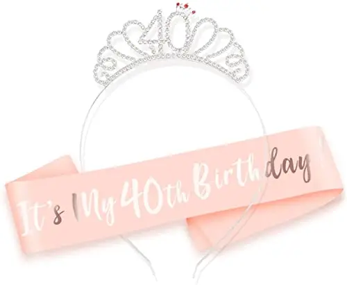 ZSLJSWDZ Fasce corona Strass, sciarpa di buon compleanno, per 40 anni, da donna, regalo di compleanno