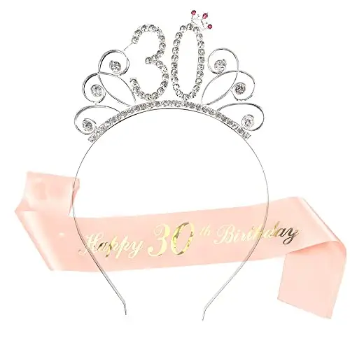 ZSLJSWDZ Fasce per corona Strass,Buon compleanno, sciarpa, per 30 anni da donna, regalo di compleanno