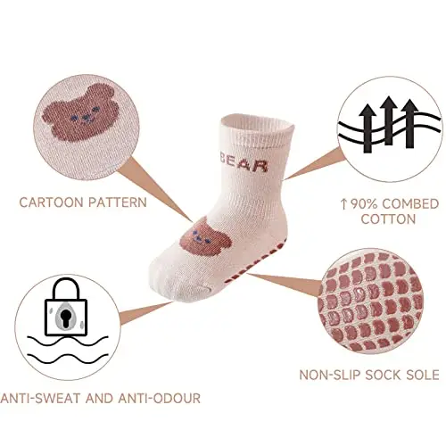 ZYUPHY Calzini Antiscivolo Bambino 5 paia Cotone Calzini Antiscivolo Bambina Ragazze Ragazzi Animali Cartoni Animati miniatura 2