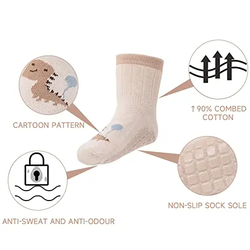 ZYUPHY Calzini Antiscivolo Bambino 5 paia Cotone Calzini Antiscivolo Bambina Ragazze Ragazzi Animali Cartoni Animati miniatura 2