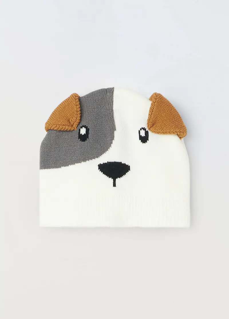 , Berretto Tricot Con Applicazioni Neonato, Bianco/Marrone