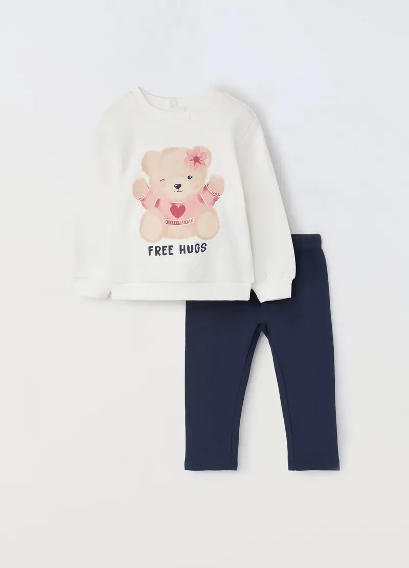 , Jogging Set In Cotone Fleece Neonata, Bambina, Bianco...