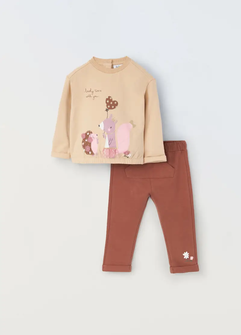 , Jogging Set In Cotone Stretch Neonata, Bambina, Beige...