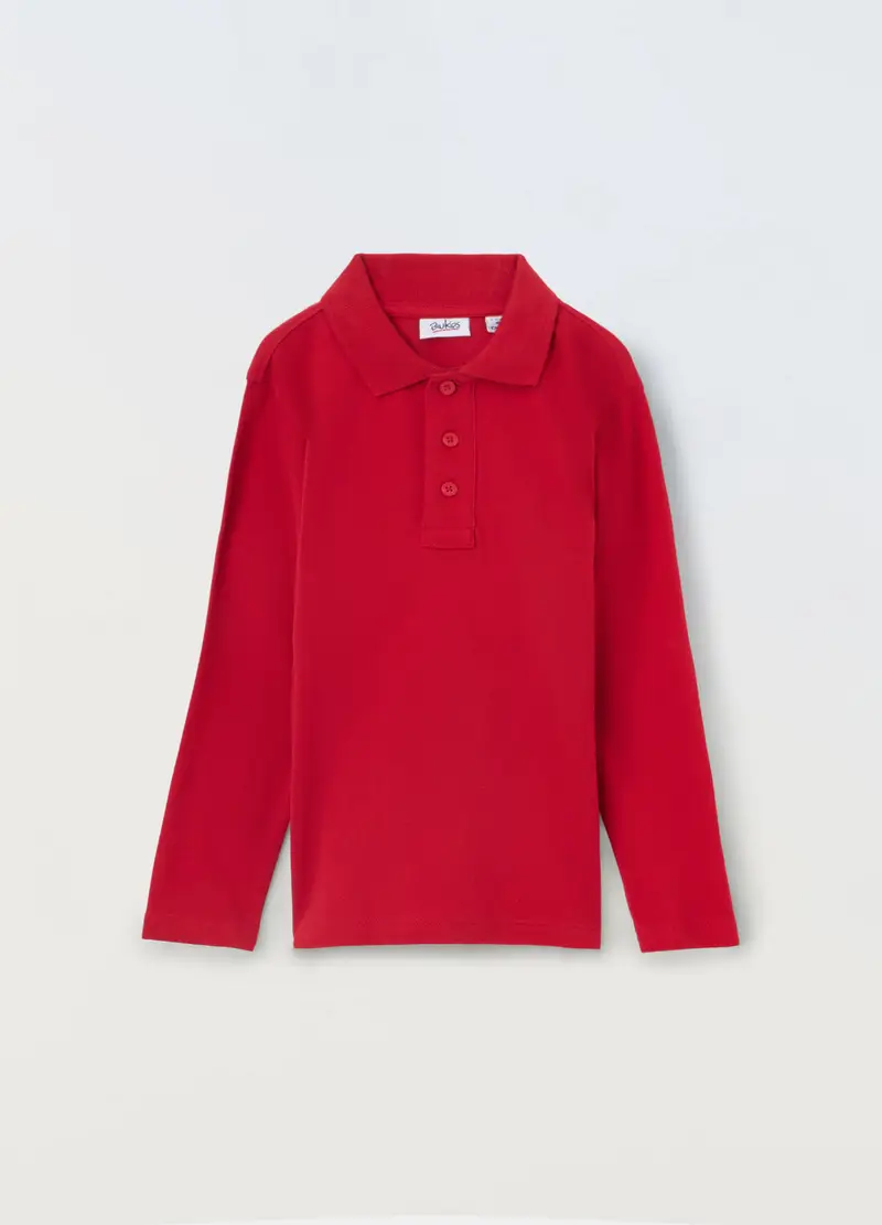 , Polo In Puro Cotone Bambino, Rosso aragosta