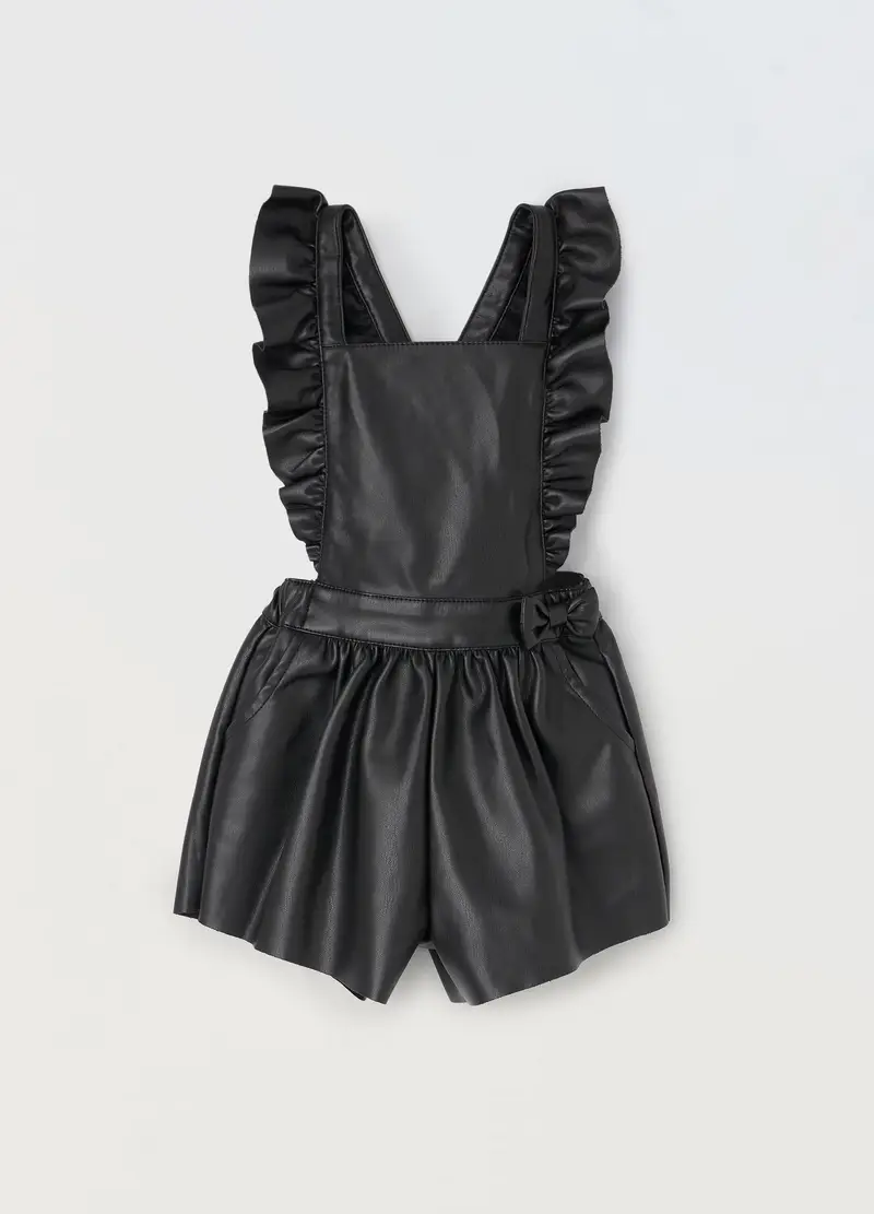 , Salopette In Eco Pelle Neonata, Bambina, Nero