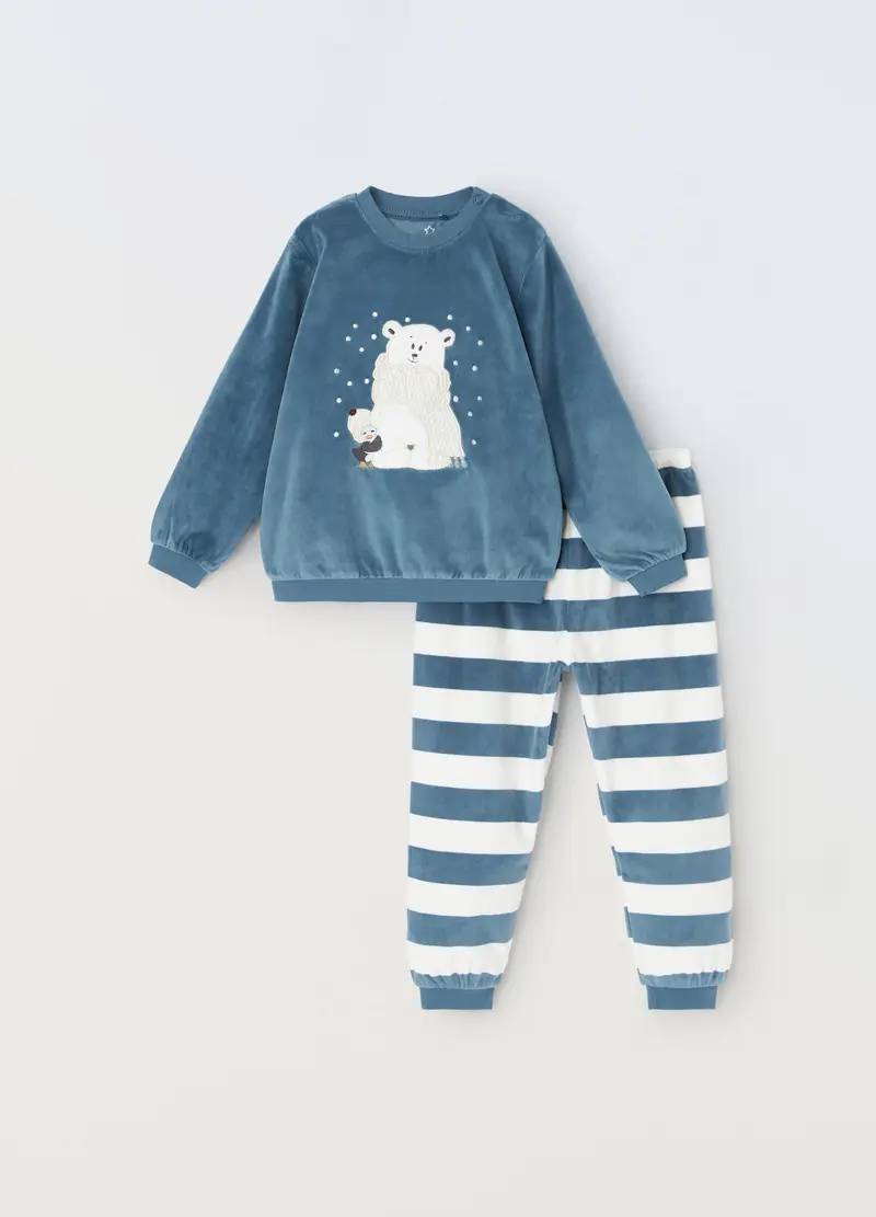 , Set Pigiama Velour Neonato, Azzurro carta da zucchero