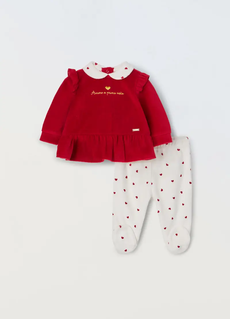 , Set Velour Misto Cotone Neonata, Rosso
