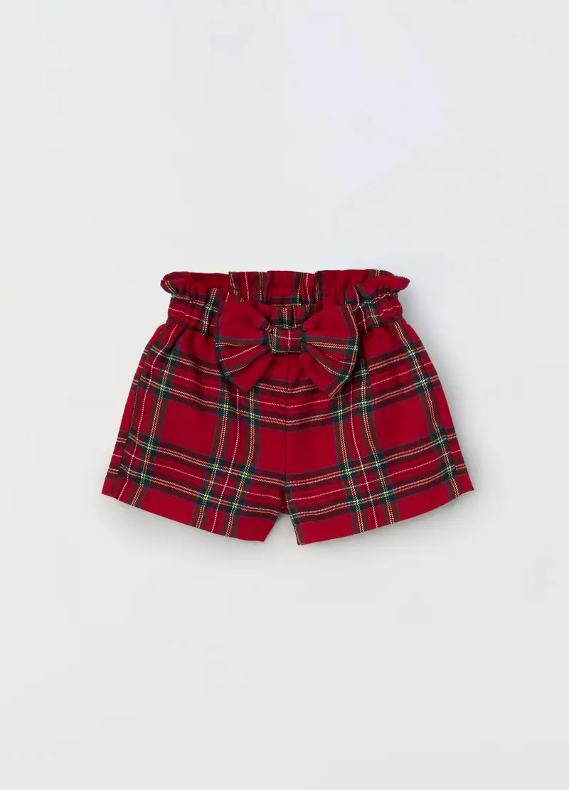 , Shorts A Quadri Di Misto Viscosa Neonata, Bambina, Rosso...