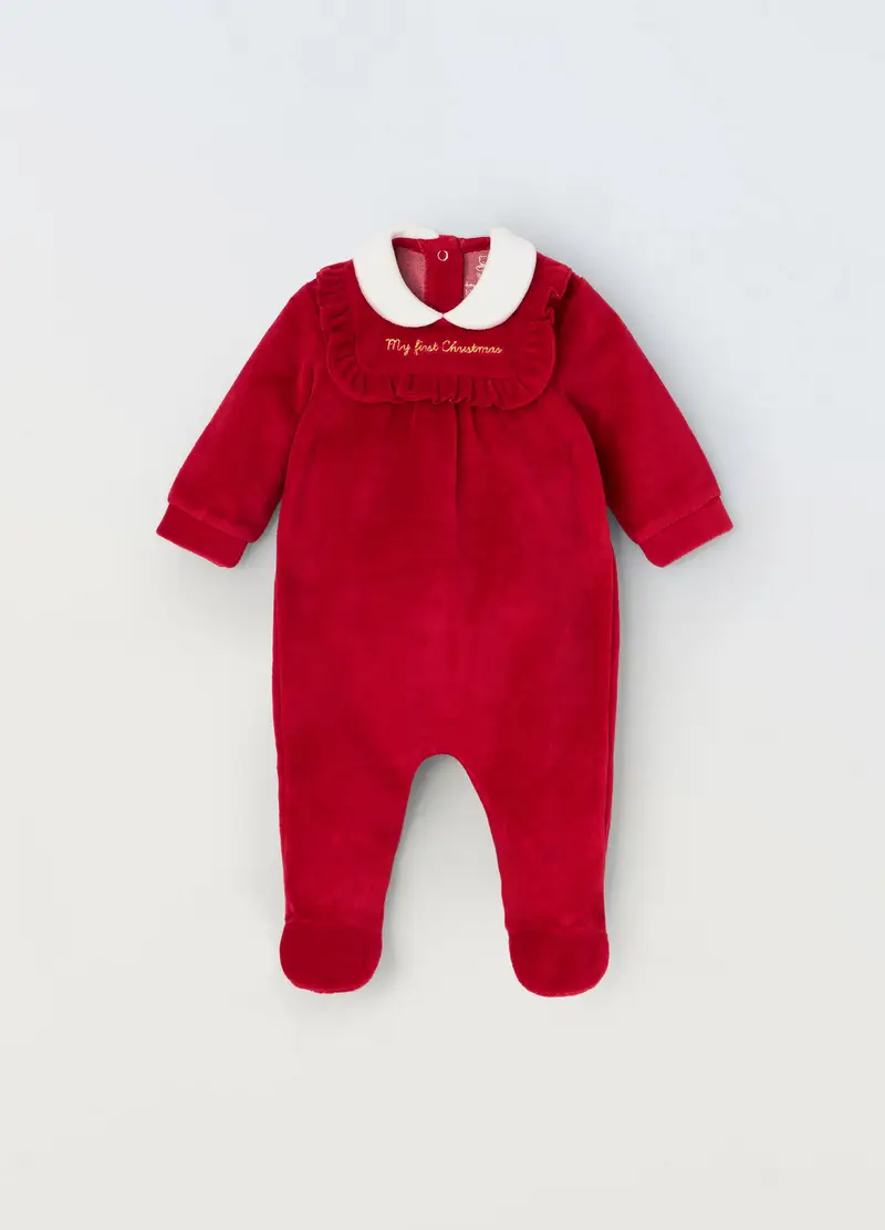, Tutina Velour Con Rouches Neonata, Rosso aragosta