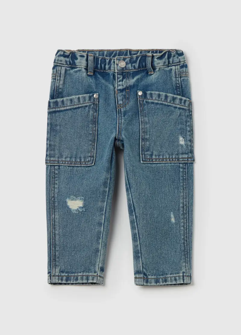 , Jeans In Cotone Con Abrasioni, Bambino, Denim