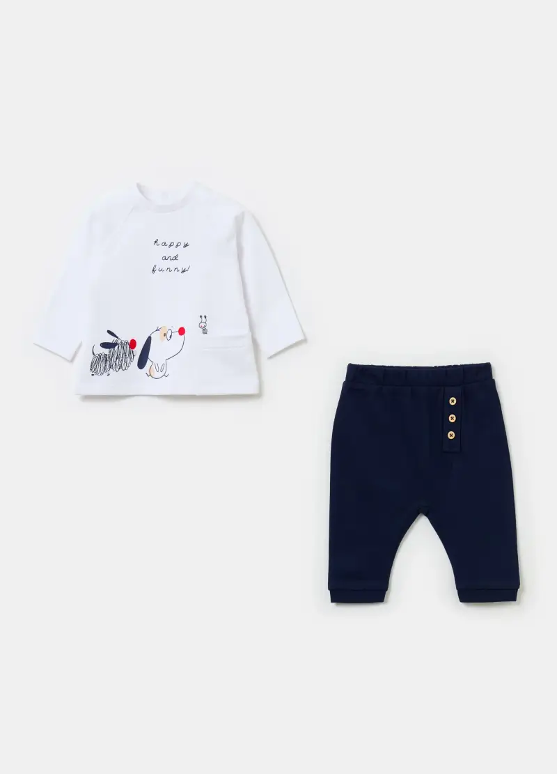 , Jogging Set In Cotone Bio Stampa Cagnolini, Neonato,...