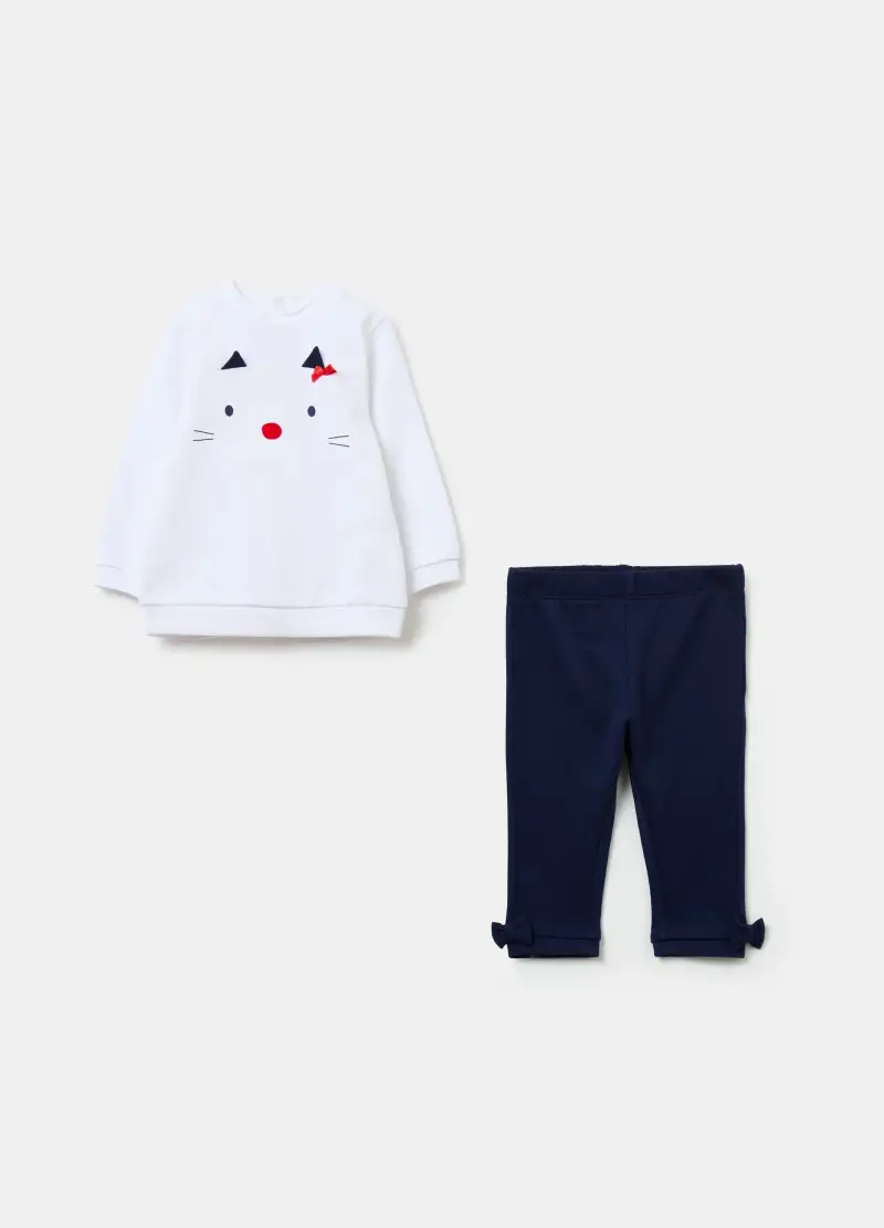 , Jogging Set In Cotone Bio Stampa Gattina, Neonata,...