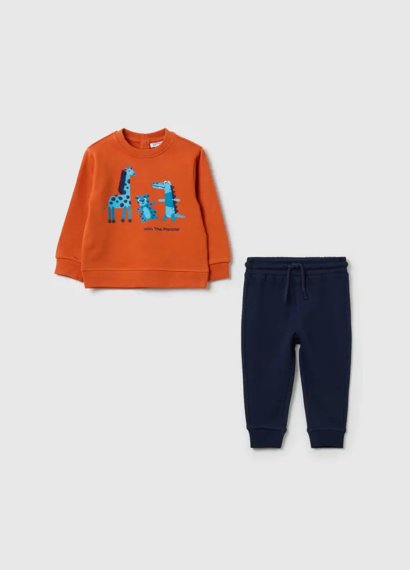 , Jogging Set In Cotone Con Stampa Animaletti, Bambino,...