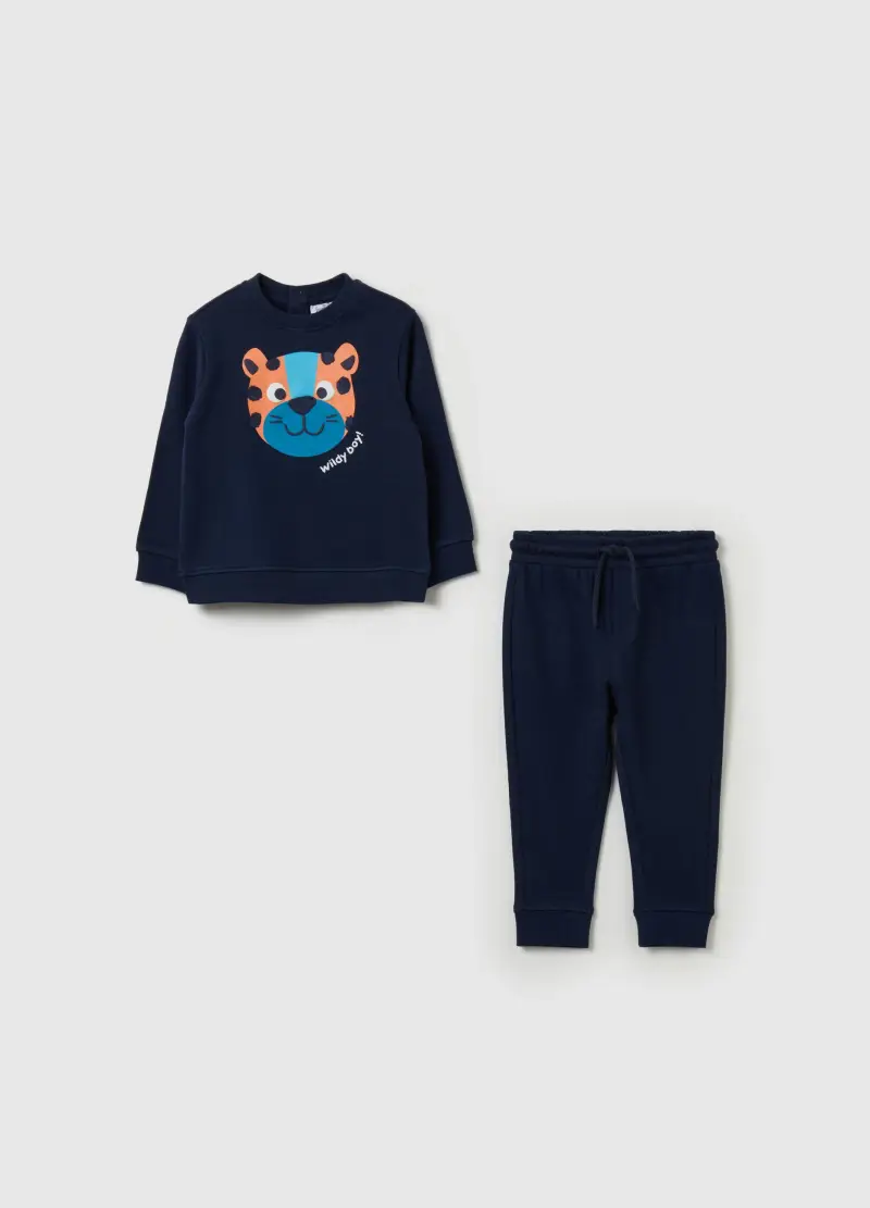 , Jogging Set In French Terry Con Stampa, Bambino, Blu