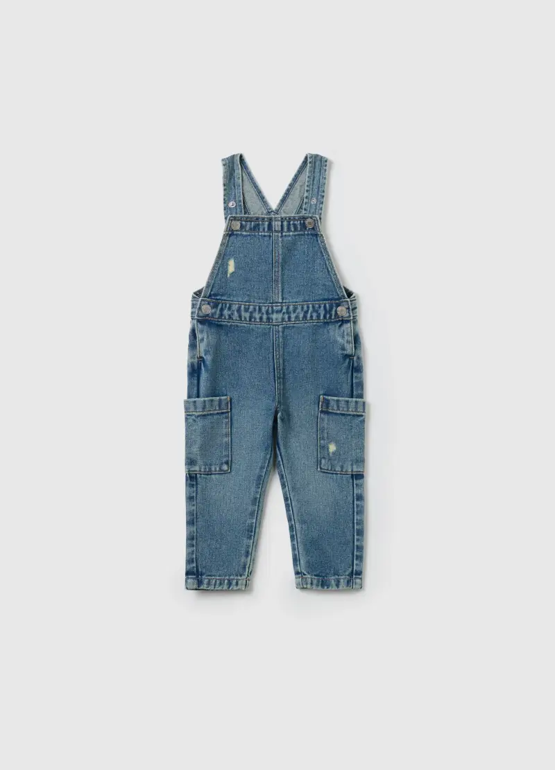 , Salopette In Denim Con Abrasioni, Bambino, Denim