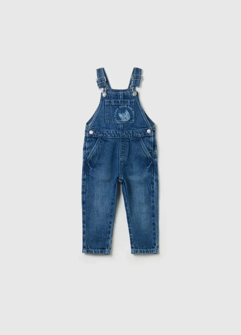 , Salopette In Denim Con Stampa Tigrotto, Bambino, Denim
