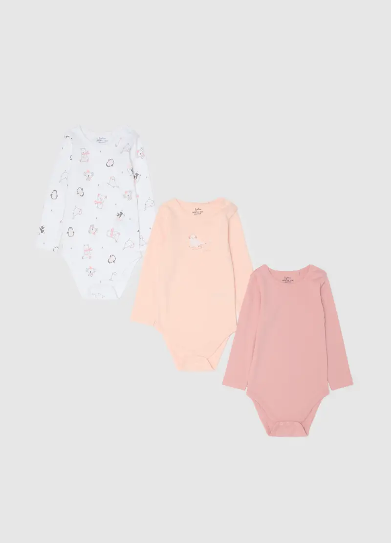 , Tripack Body Da Neonata In Puro Cotone Multicolor Con...