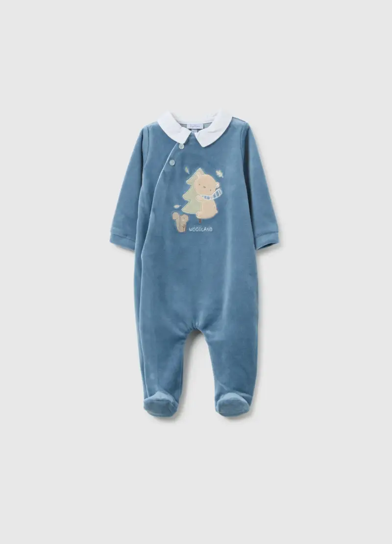 , Tutina Intera Blu Da Neonato In Misto Cotone Regular Fit...