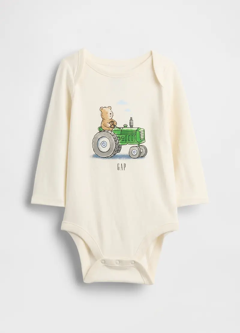 Body bianco in cotone a maniche lunghe, Bianco/Beige