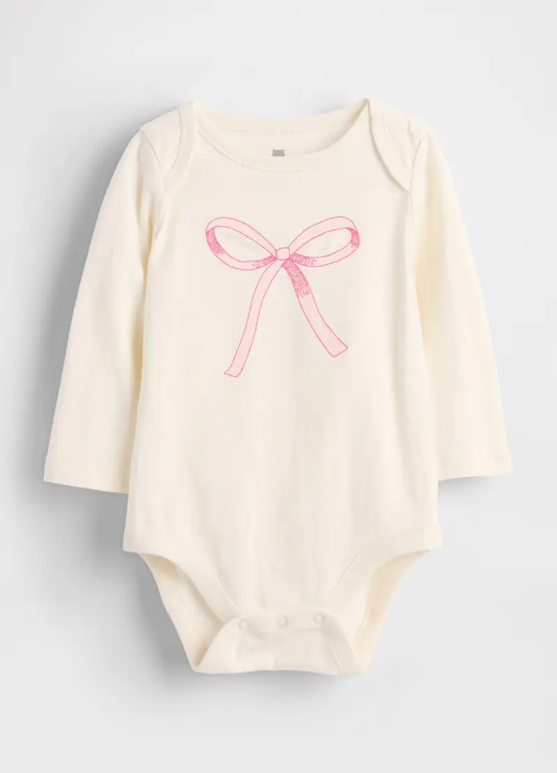 Body in cotone con fiocco rosa, Bianco latte