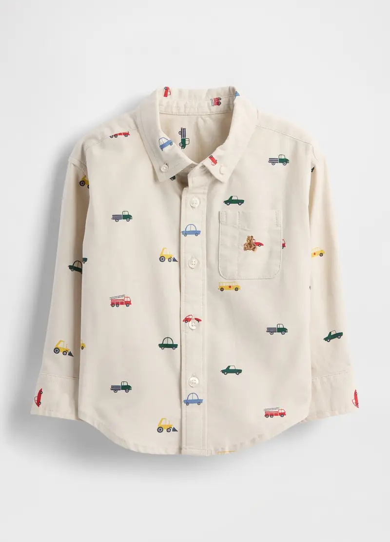 , Camicia A Maniche Lunghe Con Motivi Auto, Bambino, Beige