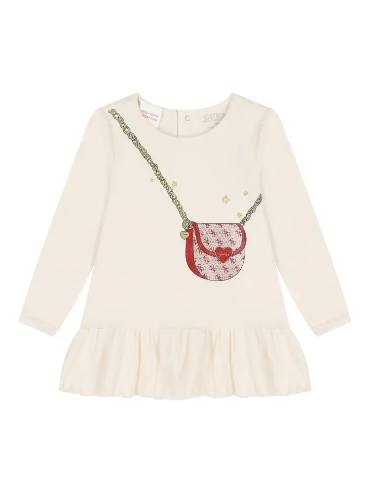 abito bianco neonata in cotone logo sul davanti