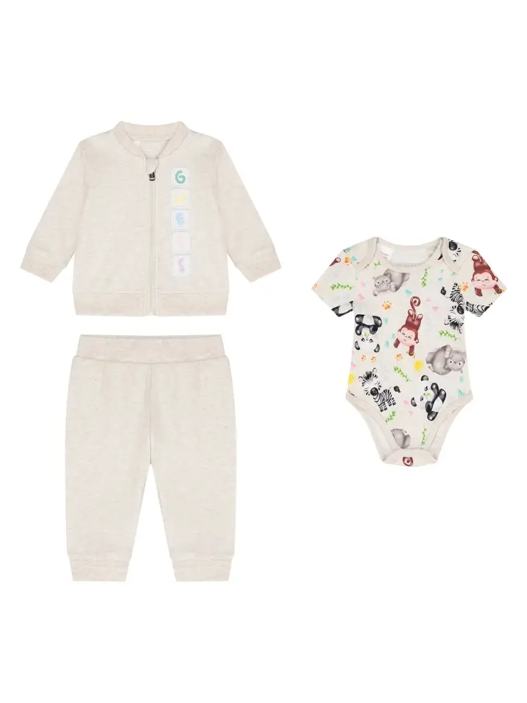 set beige neonato in cotone felpa e pantalone con body...