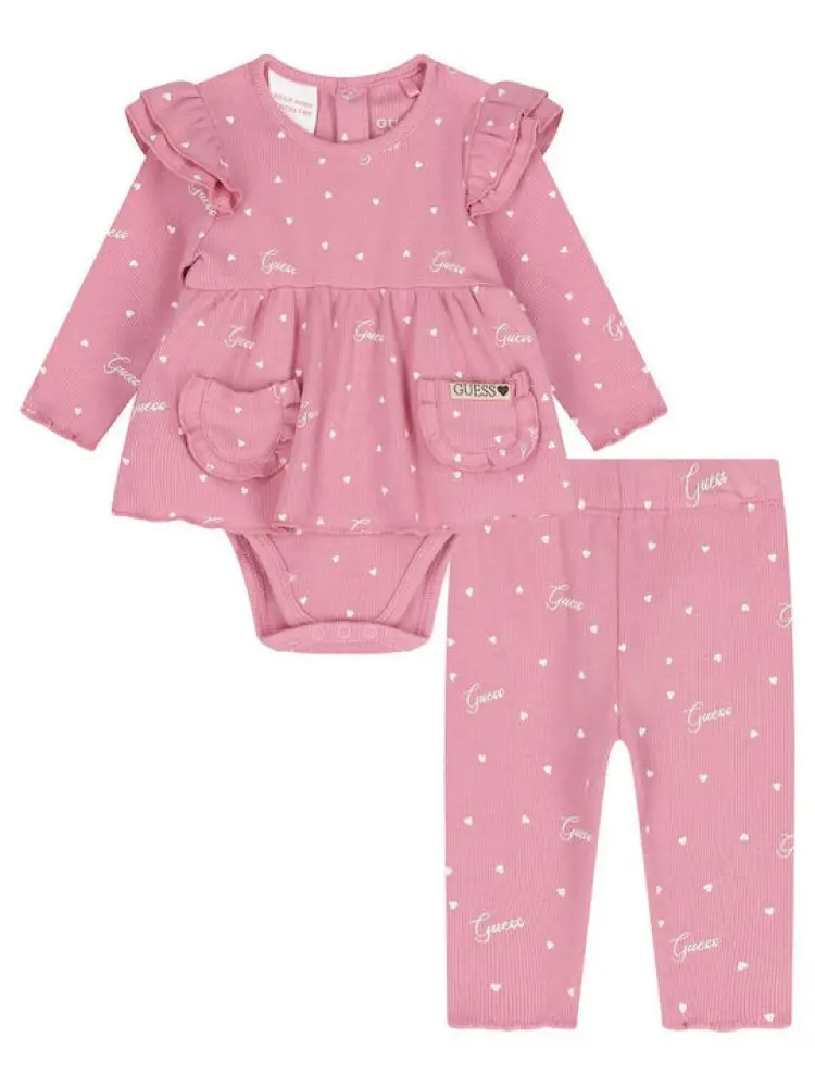 set fucsia neonata in cotone leggings e body logo all over