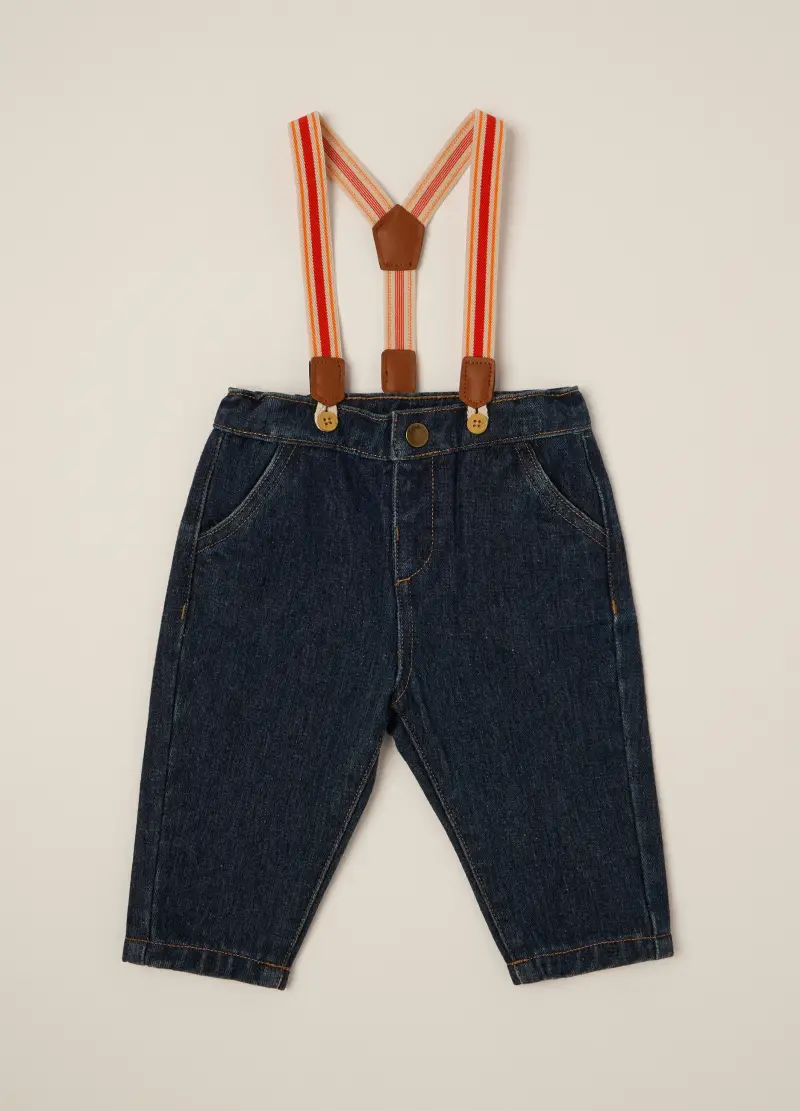 , Pantaloni Denim Bambino Con Bretelle, Neonato, Nero