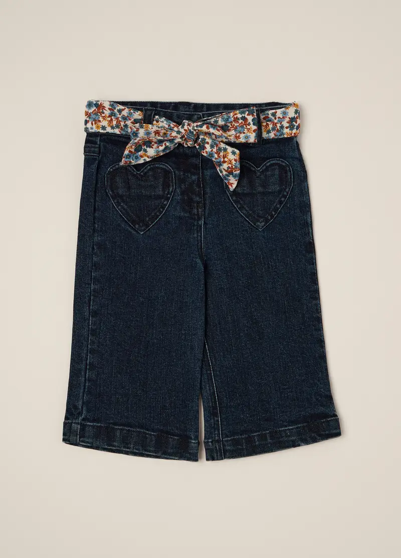 , Pantaloni Denim Elasticizzati Con Dettagli Floreali Per...