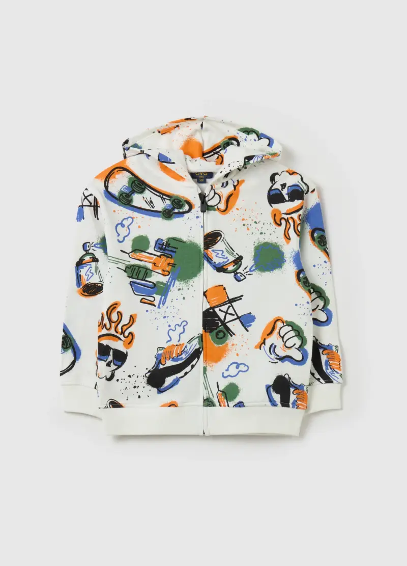 , Full-zip In French Terry Con Stampa, Bambino, Bianco