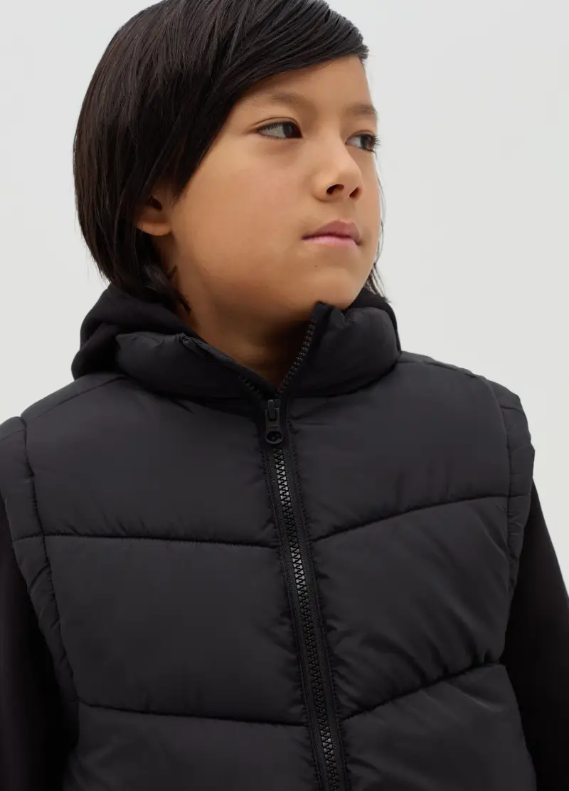 , Gilet Trapuntato Full-zip Con Trama Ripstop, Bambino, Nero