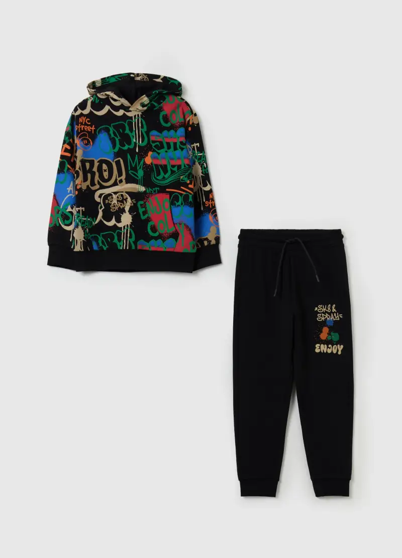 , Jogging Set In Felpa Con Stampa, Bambino, Nero