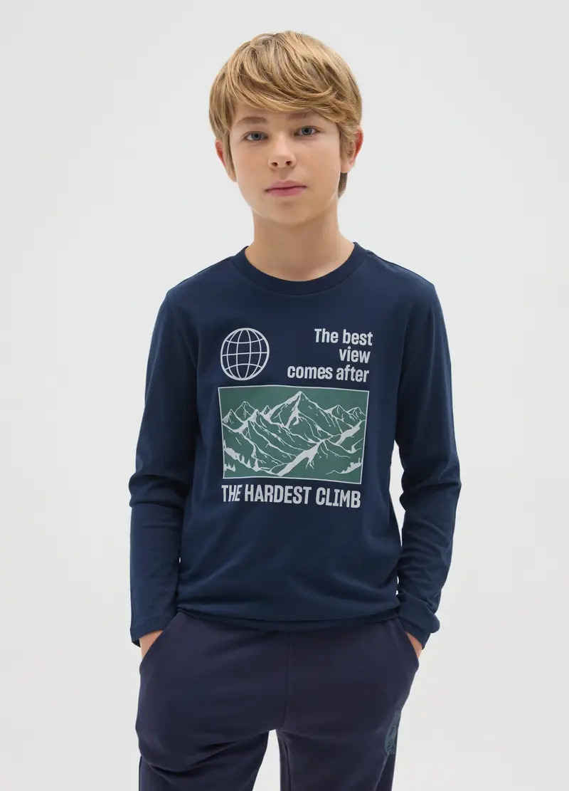 , Maglia Da Ragazzo In Puro Cotone Blu Regular Fit,...